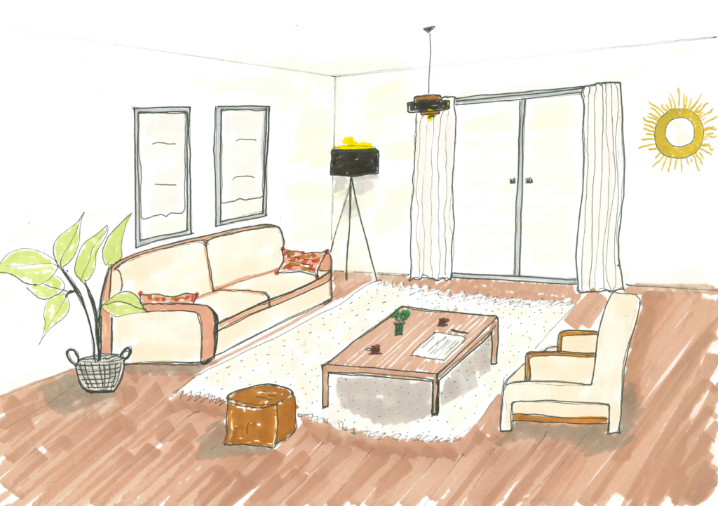 Croquis salon - atelier harmonie déco - pornic, saint brevin, pays de retz